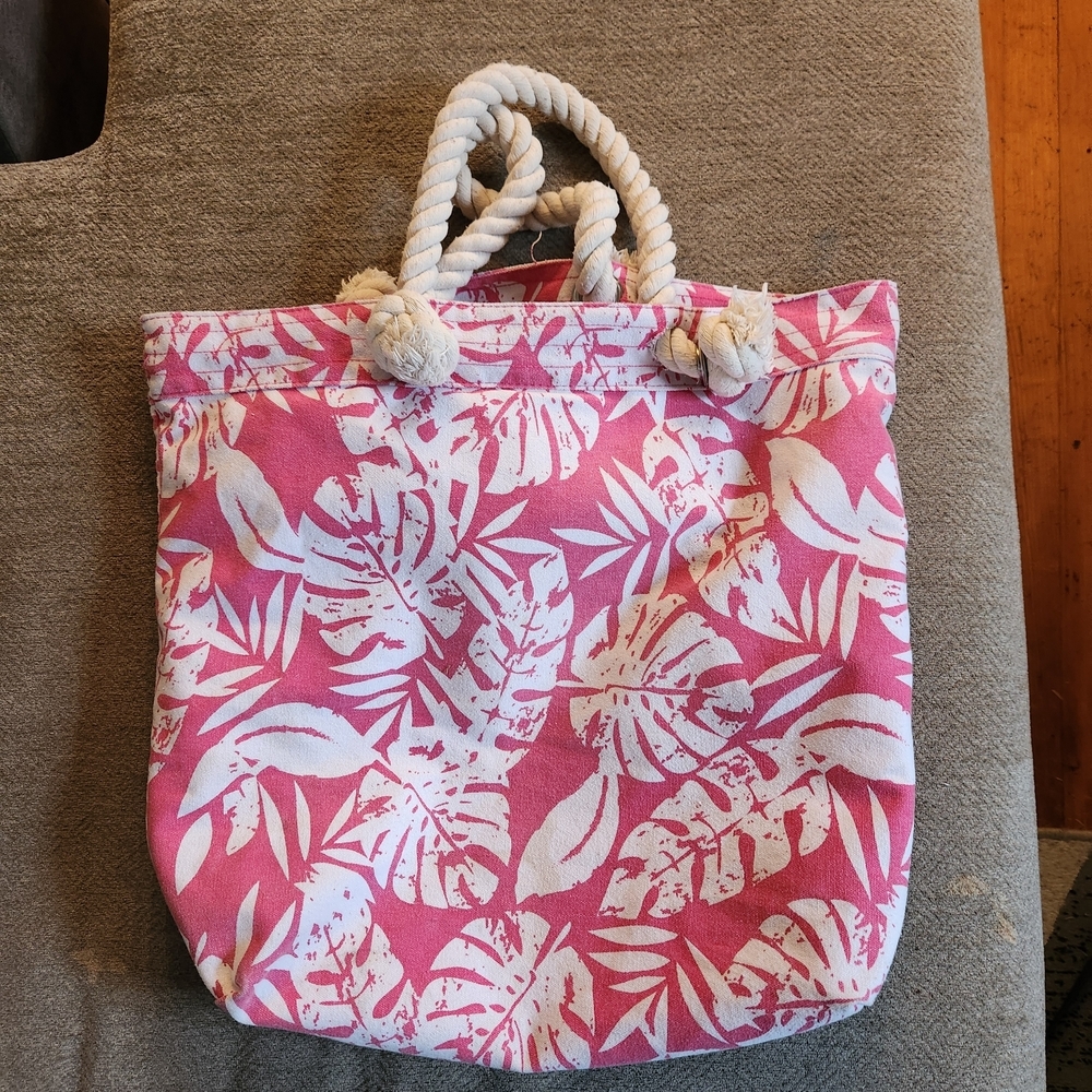 Like New Pink Tropical Tote Bag